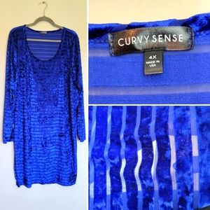 Curvy Sense blue velvet body con dress, size 4X